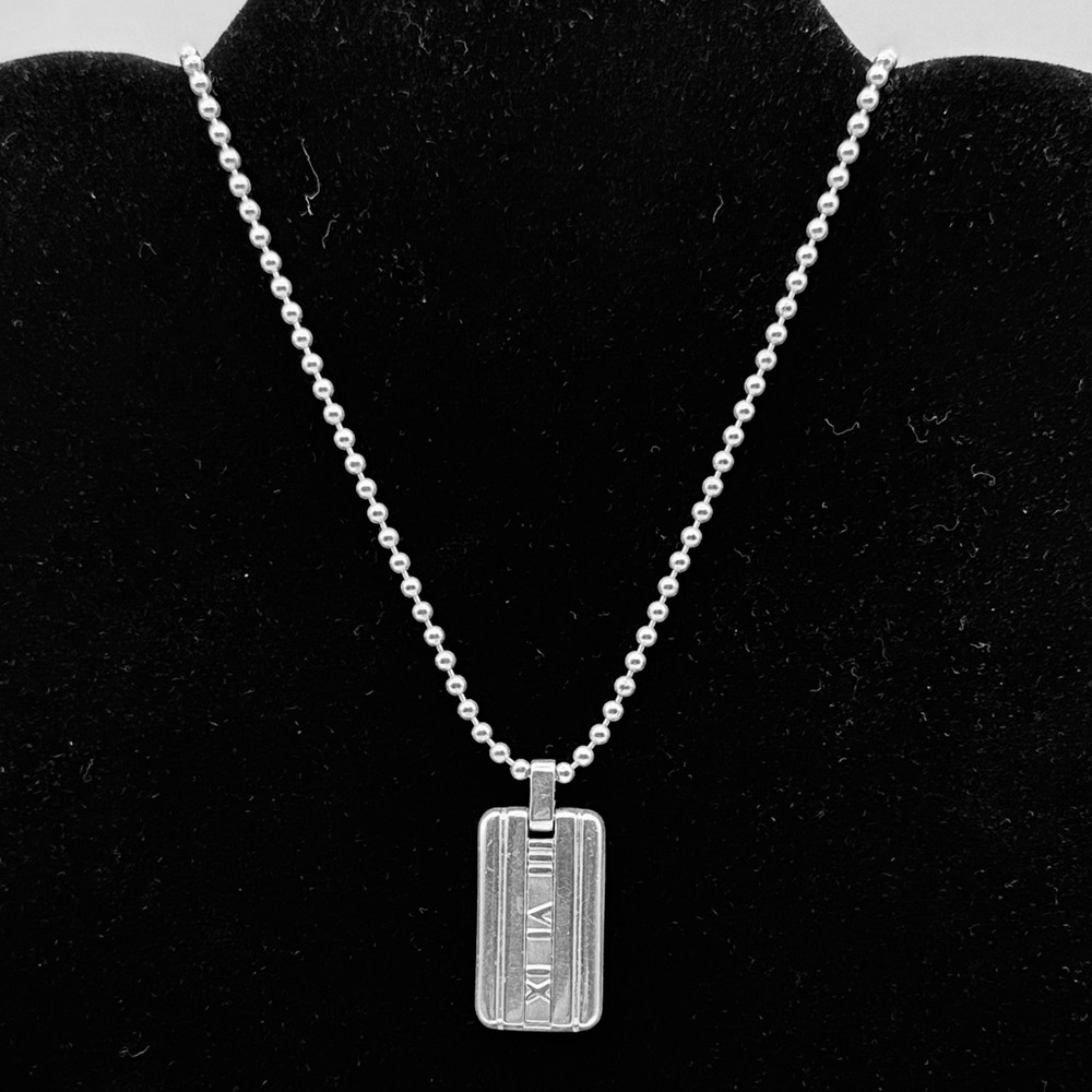 Tiffany & Co Vintage Silver Atlas 2003 Dog Tag Pendant Necklace